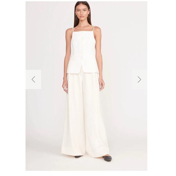 Staud Caleb Wide Leg Pants In Ecru Sz 6 Tailored Office Siren Minimalist Preppy